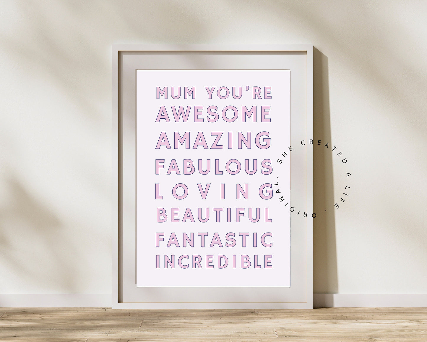 Mum You're Awesome, Art Print Poster, Mothers Day Gift Idea Best Mom, Pink Typography Wall Art, Eclectic Funky Sassy Quirky Home Decor