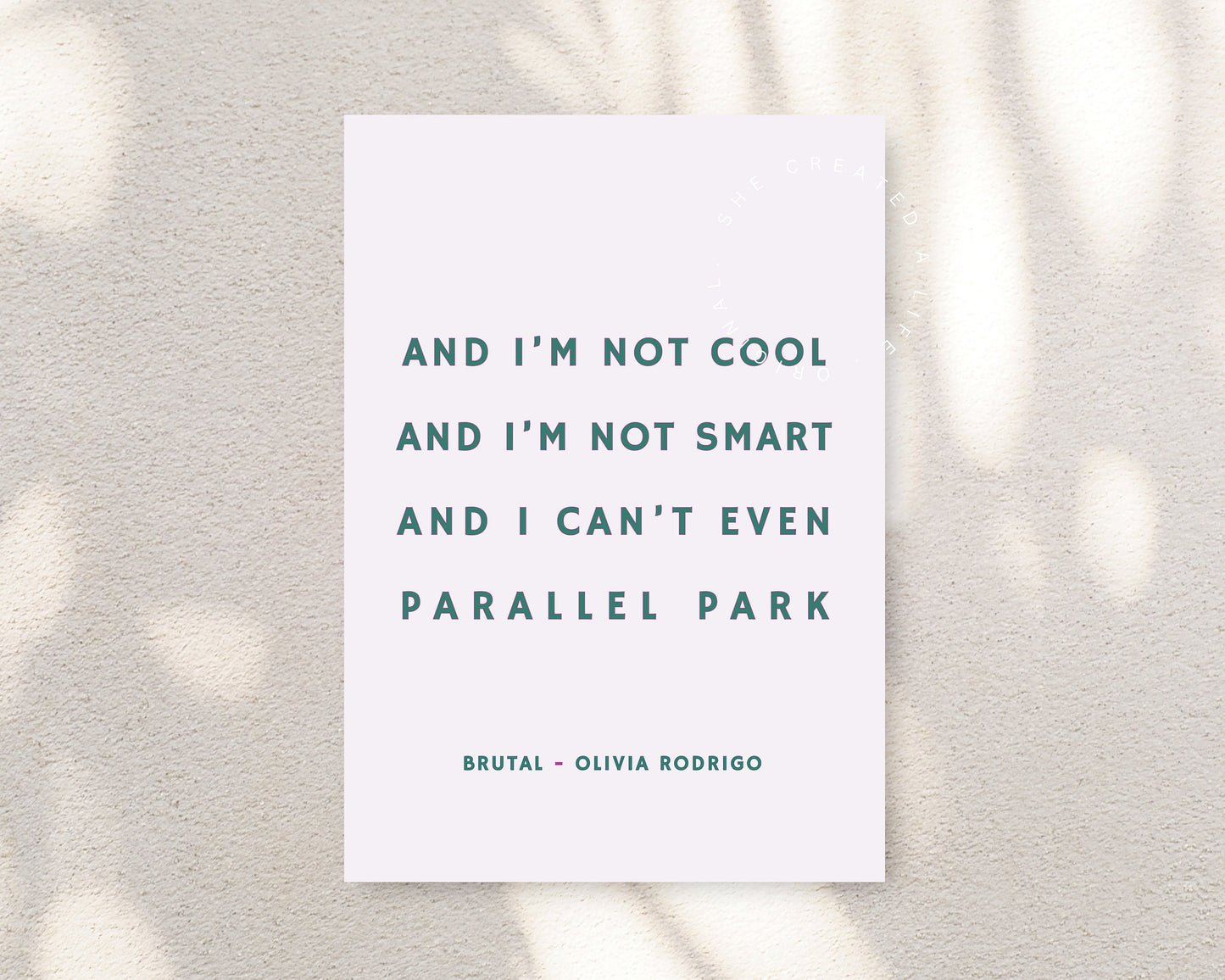 And I'm Not Cool Print/ Brutal/Olivia Rodrigo/Art Print Poster/Song Lyrics/Pop Music/Pink Typography Wall Art/Eclectic Fun Quirky Home Decor