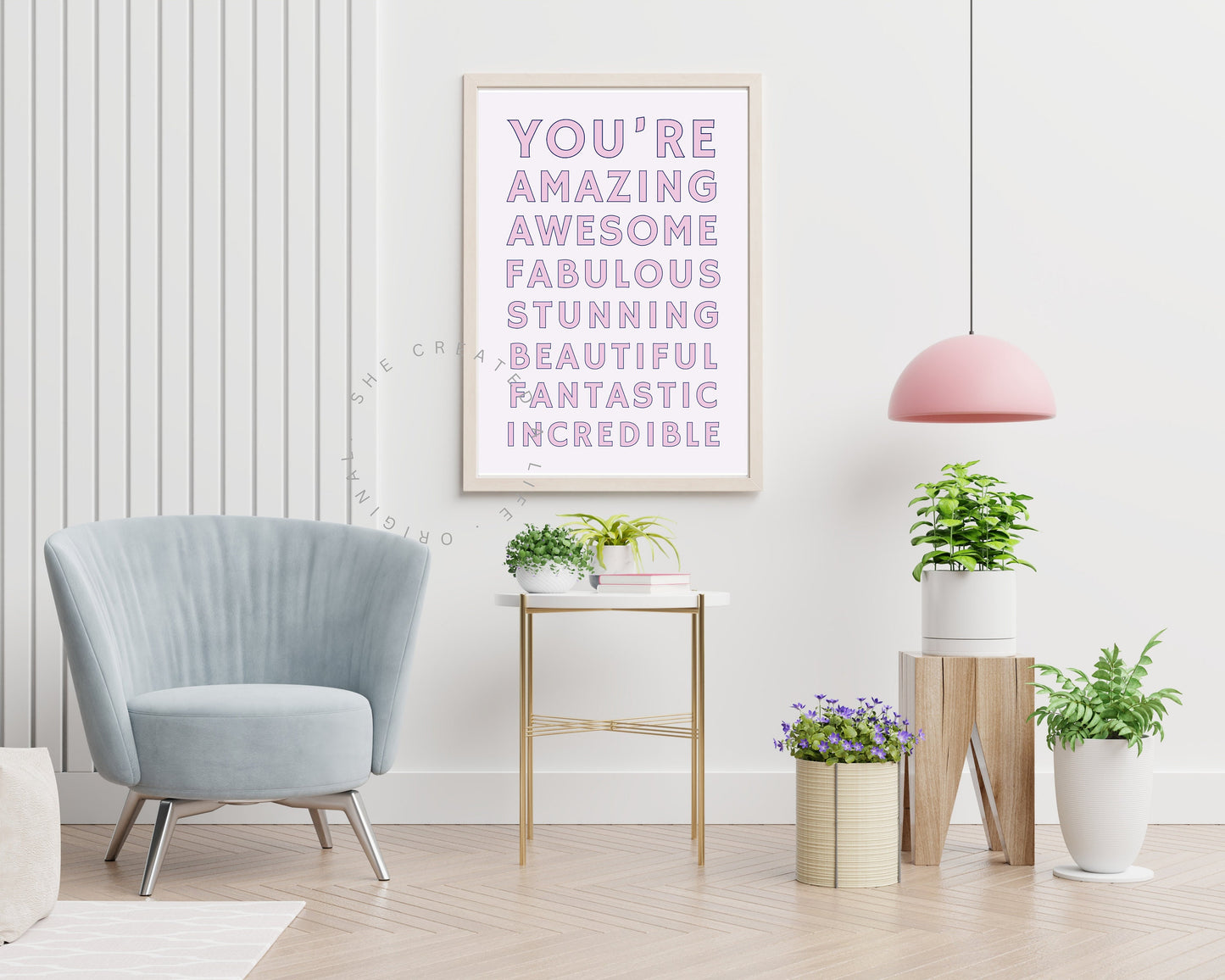 You're Amazing, Typography Art Print Poster, Girls Room Wall Art, Female Empowerment, Friendship Gift, Girlfriend, Pink, Quirky Home Decor