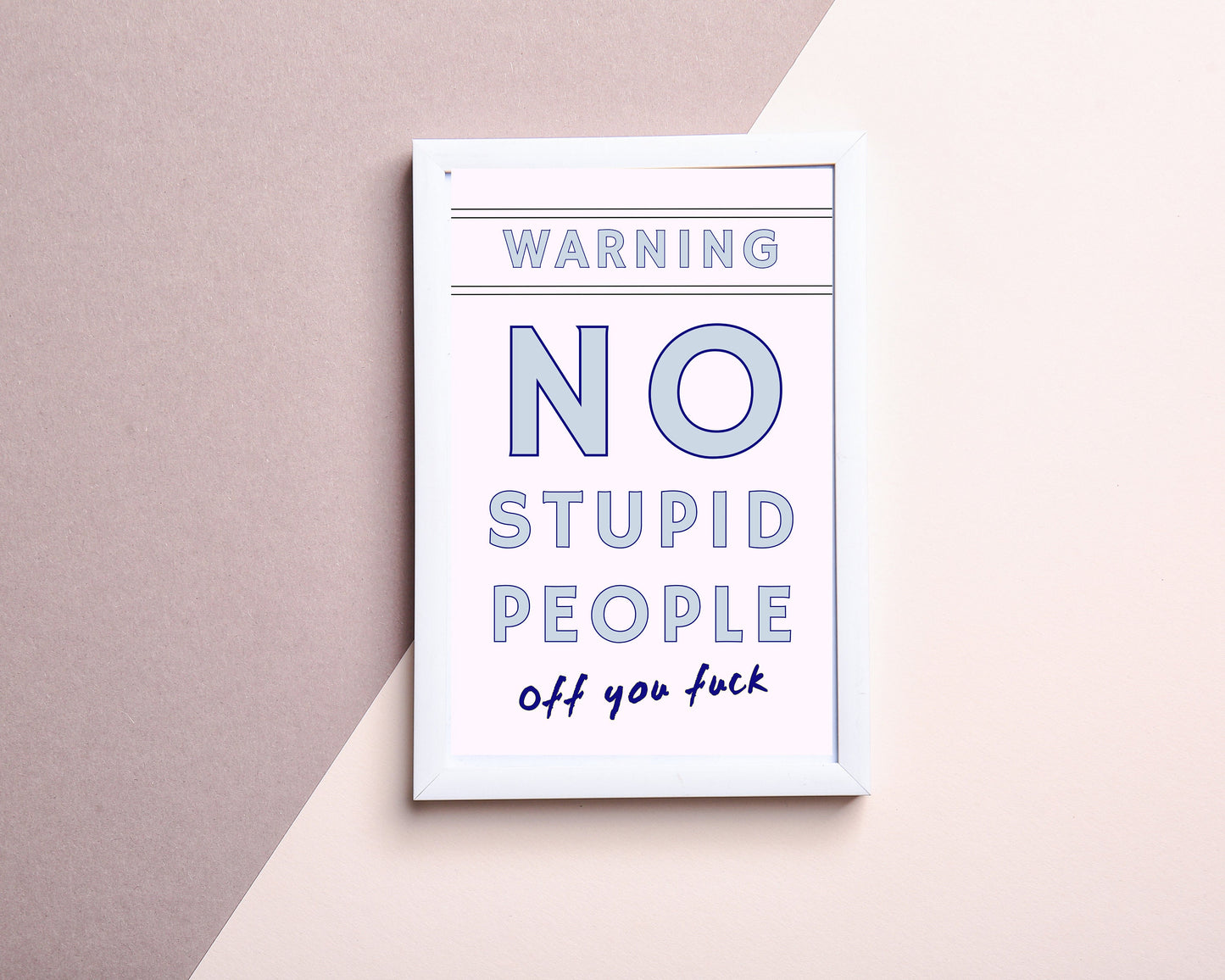 Warning No stupid People, Wall Art Print Poster, Funny Swear Words Print, New Home Gift, Funky Wall Art, Eclectic Poster, Quirky Home Decor
