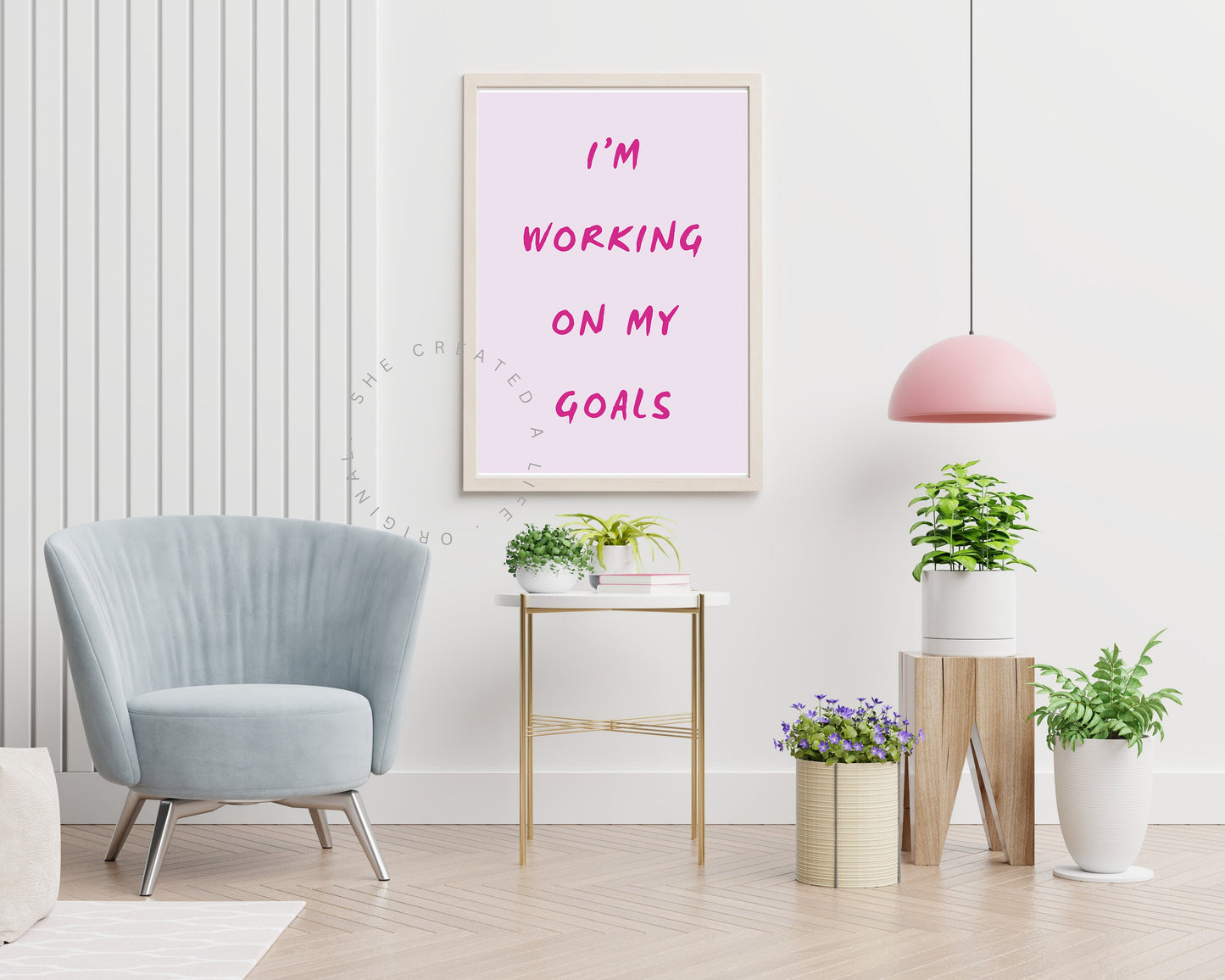 I'm Working On My Goals, Art Print Poster, Dorm Room, Motivation, Pink Typography Wall Art, Eclectic Funky Sassy Inspiring Quirky Home Decor