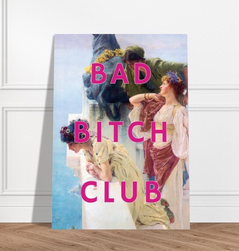 Bad Bitch Club, Altered Art Portrait, Baroque, Girl Power, Download, Print Poster, Pink Wall Art, Eclectic Funky Sassy Quirky Home Decor
