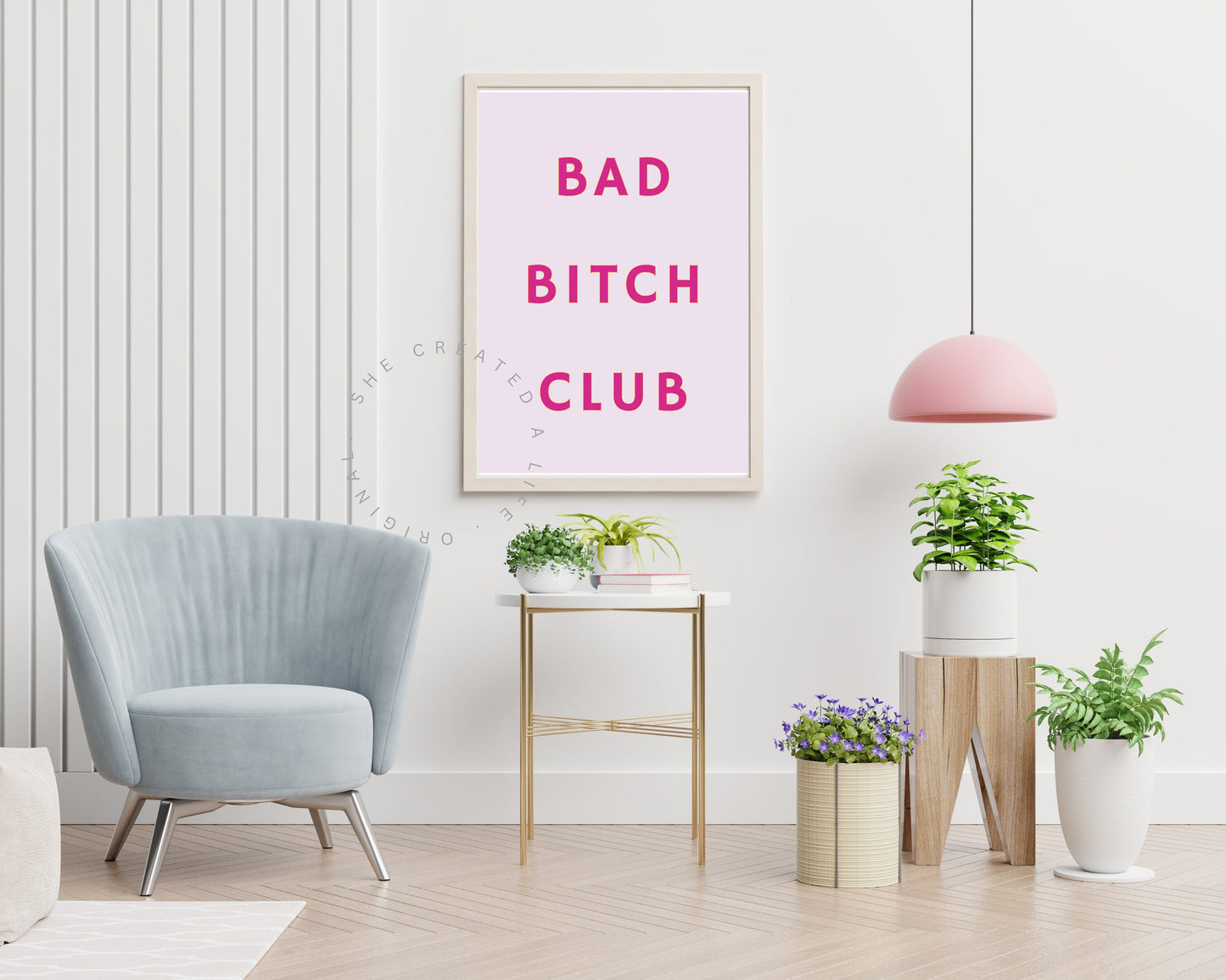 Bad Bitch Club, Art Print Poster, Girl Power, Print Poster, Pink Typography Wall Art Eclectic Feminist Funky Sassy Quirky LGBTQIA Home Decor