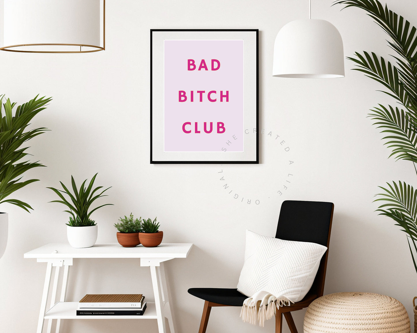 Bad Bitch Club, Art Print Poster, Girl Power, Print Poster, Pink Typography Wall Art Eclectic Feminist Funky Sassy Quirky LGBTQIA Home Decor