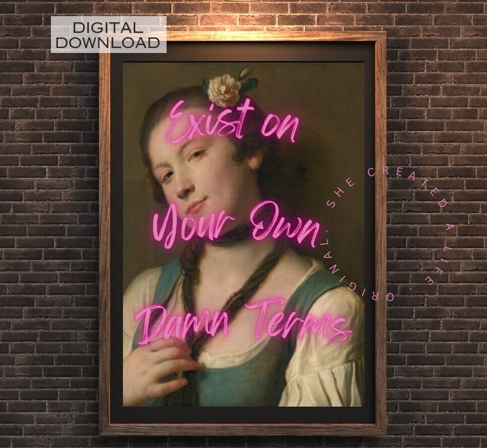 Exist, Altered Art Portrait, Feminist Print, Feminism Poster, Girl Power Wall Art, Eclectic Gift Idea, Dorm Room Ideas, Quirky Home Decor