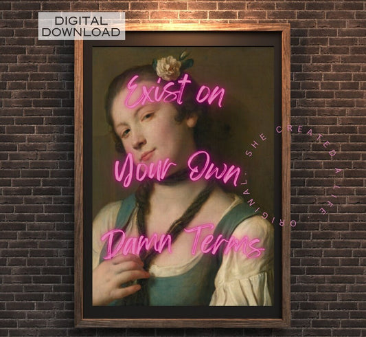 Exist, Altered Art Portrait, Feminist Print, Feminism Poster, Girl Power Wall Art, Eclectic Gift Idea, Dorm Room Ideas, Quirky Home Decor