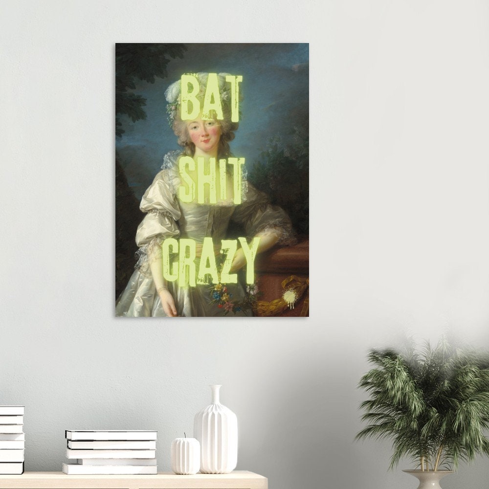 Bat Shit Crazy, Humorous Print, Swear Word Poster, Altered Art, Funny Portrait, Print, Eclectic Gift Idea, Funky Wall Art, Quirky Home Decor
