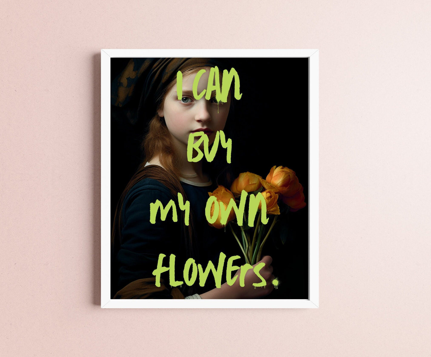 I Can Buy My Own Flowers, Feminist Art, Altered Art Portrait, Girl Power, Divorce Celebration, Dopamine Print, Wall Art, Quirky Home Decor