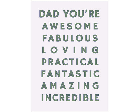 Dad You're Awesome Art Print Poster, Fathers Day, Dads Birthday, Great Dad Gift Idea, Typography Wall Art, Family Portrait Quirky Home Decor