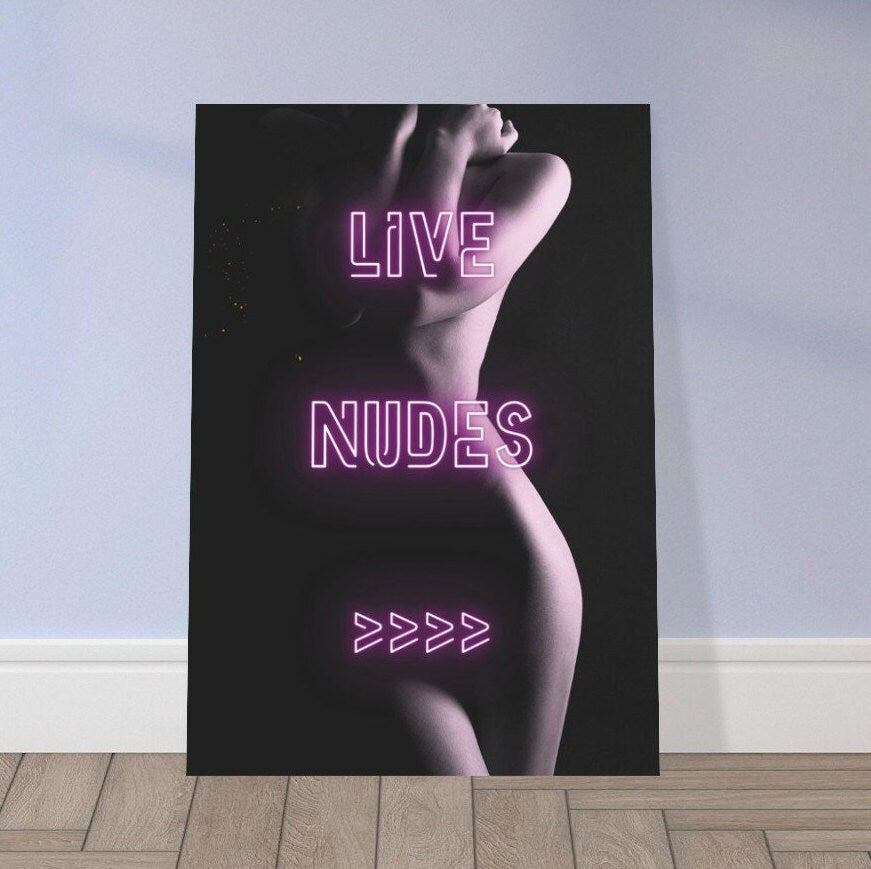 Live Nudes, Fun Sexy Female Silhouette, Neon Sign, Bar Room, Man Cave, Club Pub Print, Eclectic Gift Idea, Funky Wall Art, Quirky Home Decor
