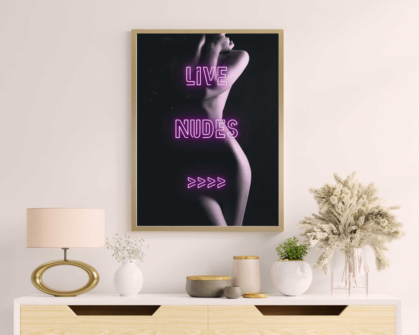 Live Nudes, Fun Sexy Female Silhouette, Neon Sign, Bar Room, Man Cave, Club Pub Print, Eclectic Gift Idea, Funky Wall Art, Quirky Home Decor