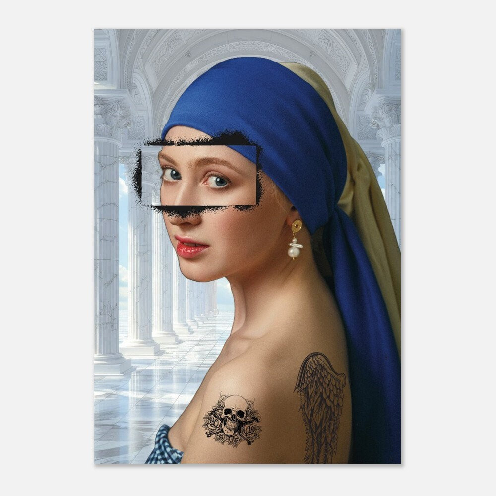 Girl With A Pearl Earring, Altered Art Print, Tattoo Girl, Colourful Collage Print, Eclectic Gift Idea, Funky Wall Art, Quirky Home Decor
