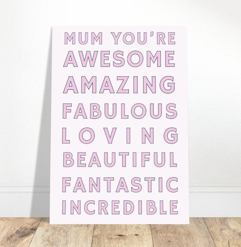 Mum You're Awesome, Download Art Print Poster, Mothers Day Gift Idea Best Mom, Pink Typography Wall Art, Eclectic Funky Quirky Home Decor