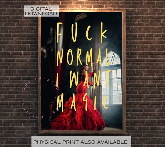 Fuck Normal, Fiery Feminist Wall Art, Female Portrait Poster, Swear Curse Word, Feminine Print, Gift Idea, Funky Wall, Quirky Home Decor