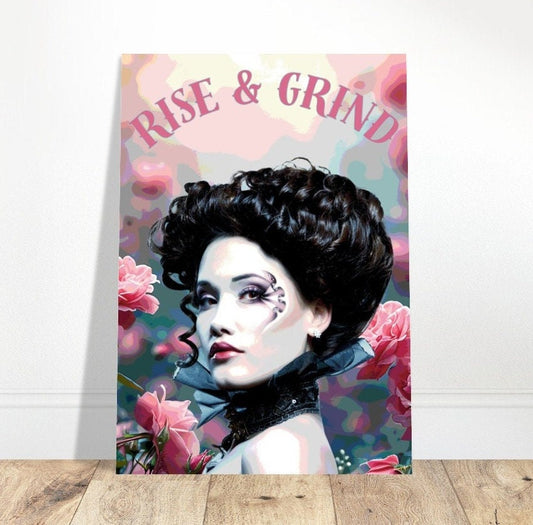 Rise and Grind,  Pink Roses Tattoo, Tattooed Woman Art, Feminist Poster, Girl Power, Eclectic Gift Idea, Funky Wall Art, Quirky Home Decor