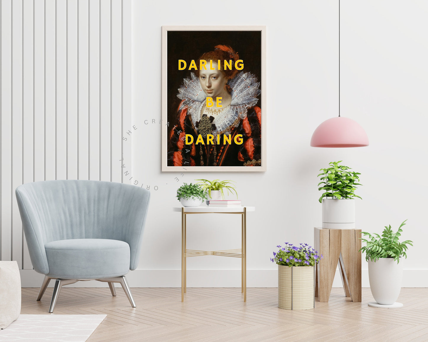 Darling Be Daring, Wood Framed Poster, Altered Art Print Portrait, Feminism Poster, Girl Power Wall Art, Feminist Empowerment, Statement Art