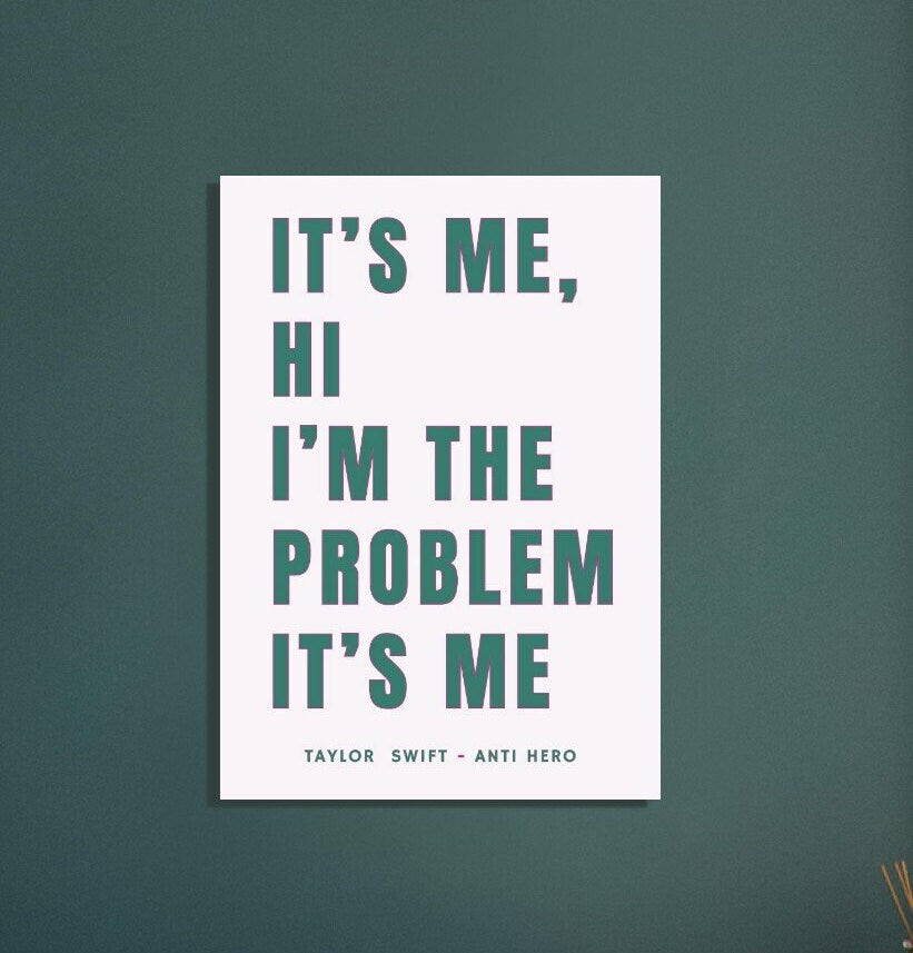 It's Me Hi I'm The Problem, Anti Hero, Digital Art Print Poster, Taylor Swift Lyrics, Pink Typography Wall Art, Eclectic Quirky Home Decor
