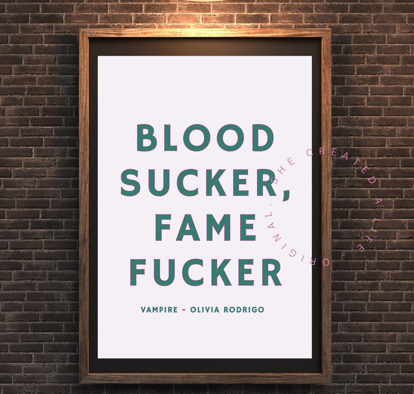 Blood Sucker Fame Fucker, Vampire, Olivia Rodrigo, Digital Art Print Poster, Song Lyrics, Pink Typography Wall Art, Funky Quirky Home Decor