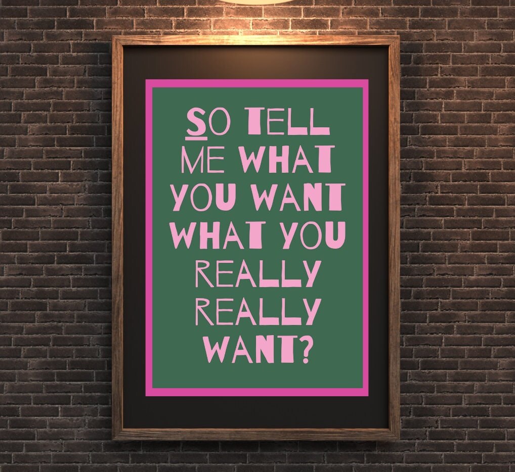 So Tell Me What You Want | Spice Girls Lyrics | Girl Power | Pink Art Print Poster | Download | Girls Room | Girly Poster | Spice Girl Print