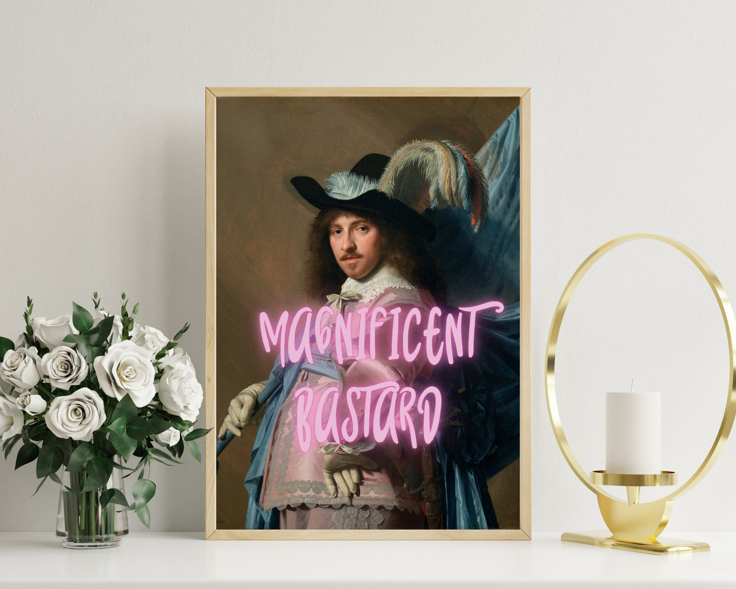 Magnificent Bastard, Altered Art Portrait, Humorous Print, Funny Poster, Swear Curse Word, Bar Cart Gift, Funky Wall Art, Quirky Home Decor
