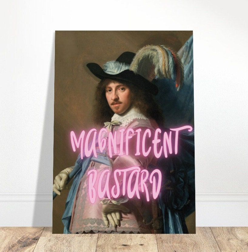Magnificent Bastard, Altered Art Portrait, Humorous Print, Funny Poster, Swear Curse Word, Bar Cart Gift, Funky Wall Art, Quirky Home Decor