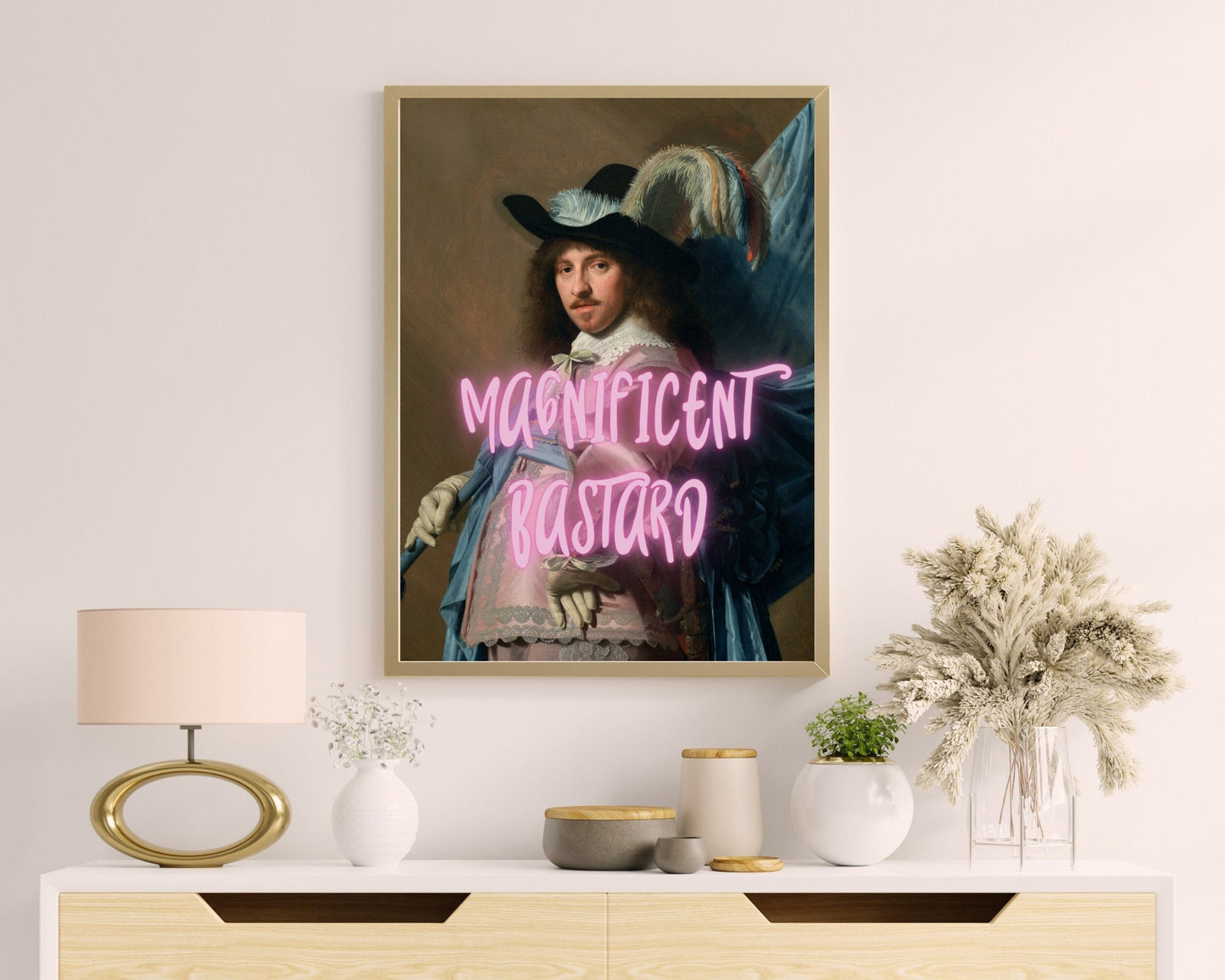 Magnificent Bastard, Altered Art Portrait, Humorous Print, Funny Poster, Swear Curse Word, Bar Cart Gift, Funky Wall Art, Quirky Home Decor