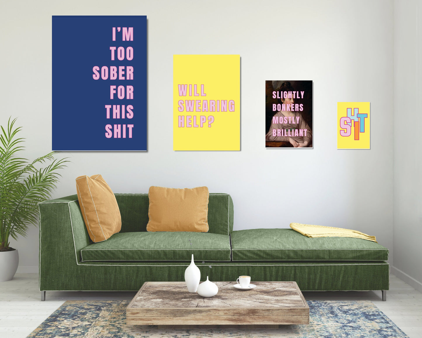 I'm Too Sober, Art Print Poster, Swear Curse Word, Girly Wall Art, Eclectic Gift, Funky Dorm Room, Cocktail Bar Art, Sassy Quirky Home Decor