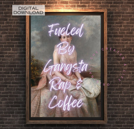 Fueled By Gansta, Humorous Print, Funny Poster, Altered Art Portrait, Colorful Print, Eclectic Gift Idea, Funky Wall Art, Quirky Home Decor