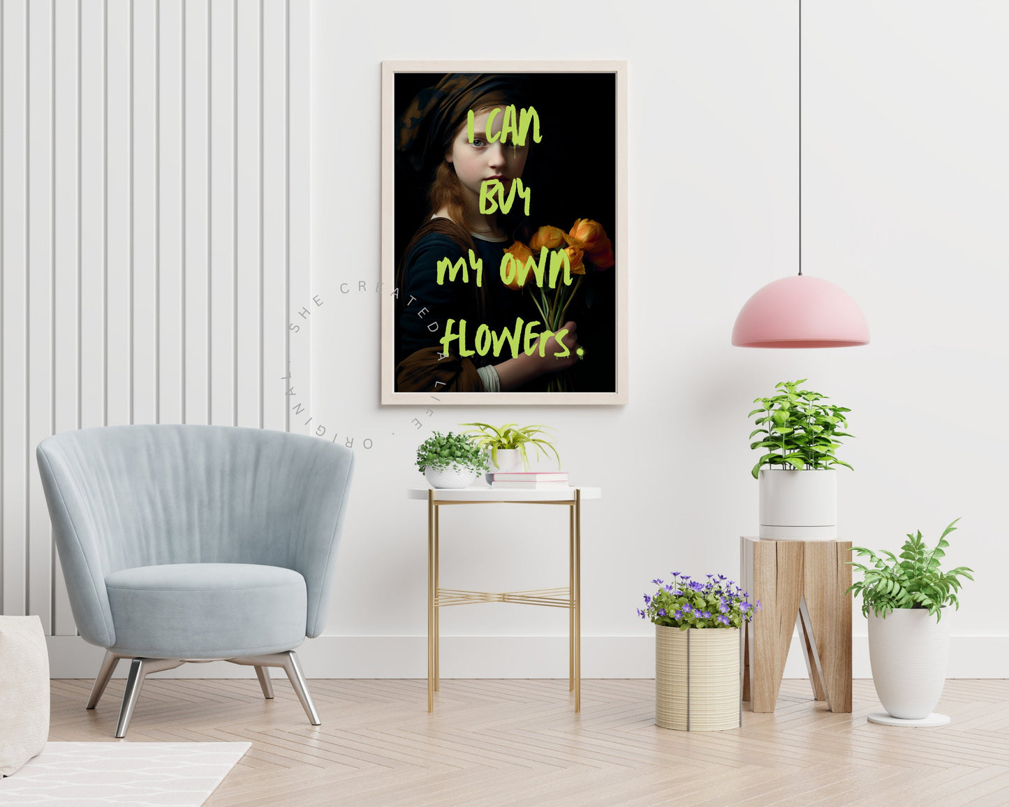 I Can Buy My Own Flowers, Feminist Art, Altered Art Portrait, Girl Power, Divorce Celebration, Dopamine Print, Wall Art, Quirky Home Decor