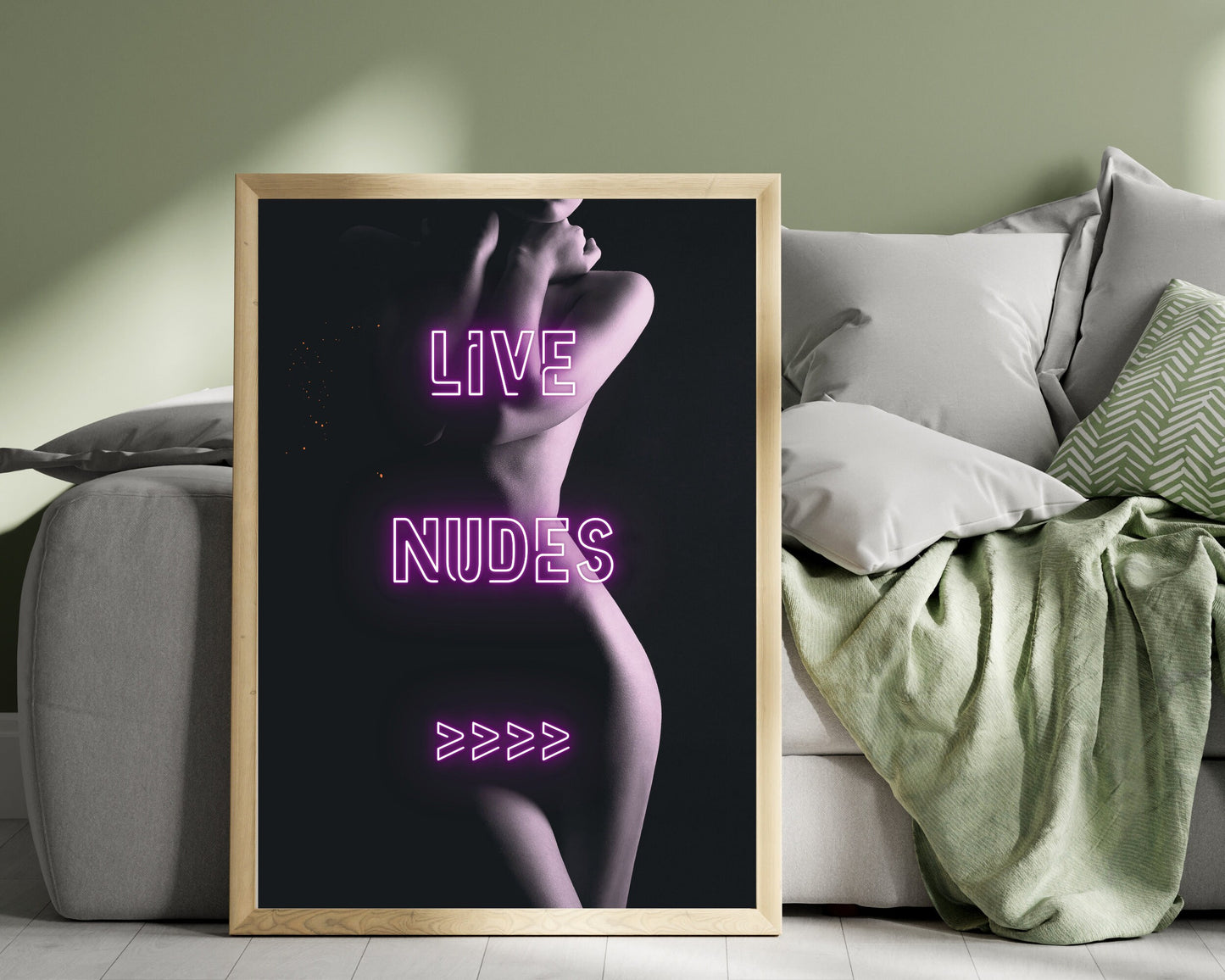 Live Nudes, Fun Sexy Female Silhouette, Neon Sign, Bar Room, Man Cave, Club Pub Print, Eclectic Gift Idea, Funky Wall Art, Quirky Home Decor