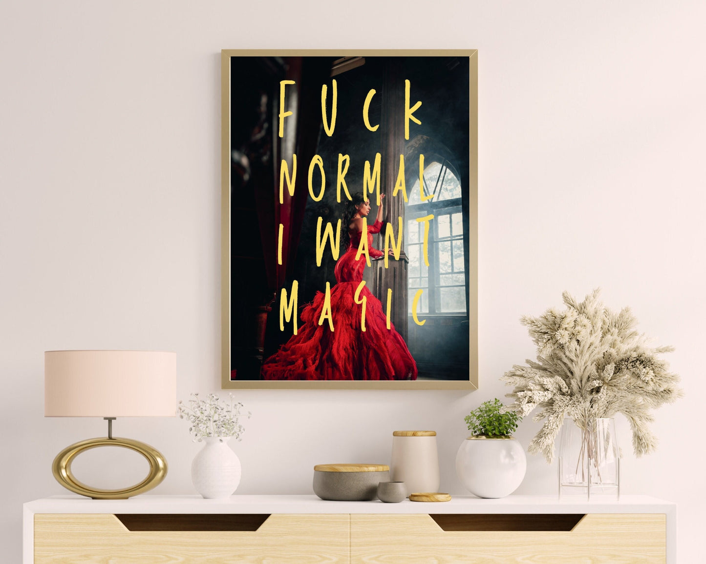 Fuck Normal, Fiery Feminist Wall Art, Female Portrait Poster, Swear Curse Word, Feminine Print, Gift Idea, Funky Wall, Quirky Home Decor