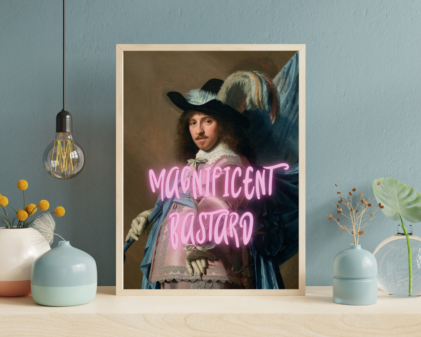 Magnificent Bastard, Altered Art Portrait, Humorous Print, Funny Poster, Swear Curse Word, Bar Cart Gift, Funky Wall Art, Quirky Home Decor