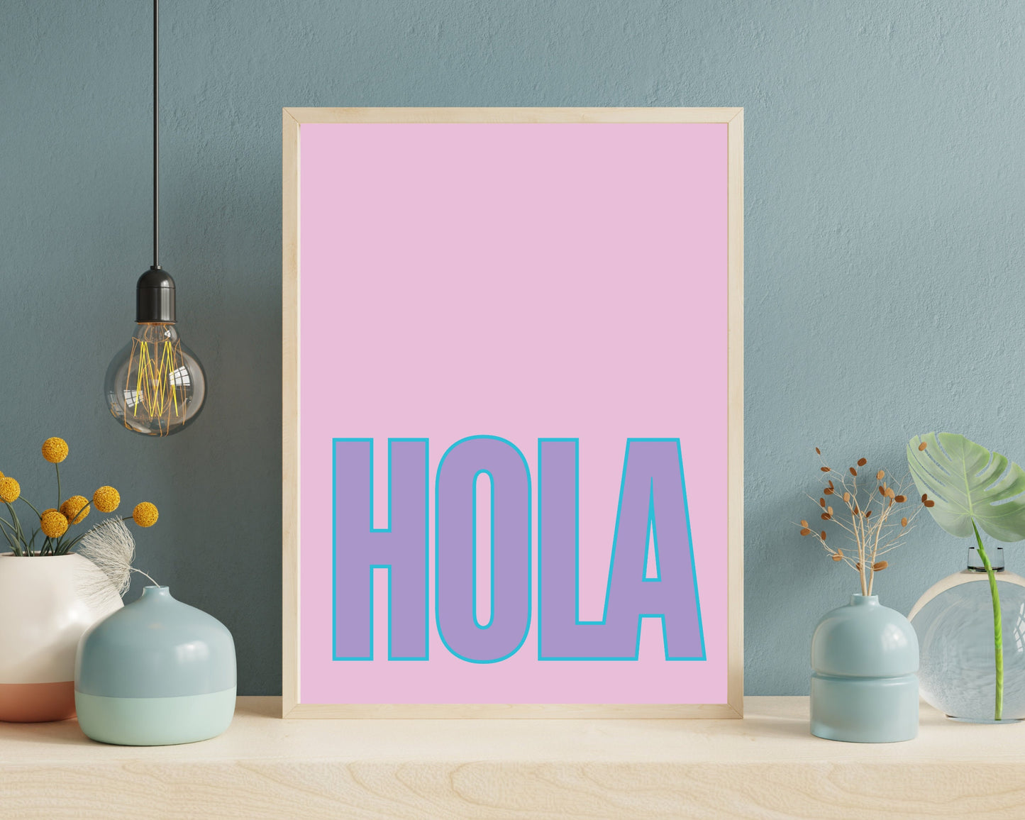 Hola Wall Art Print, Hello Poster, Tropical Colour, Travel Print Poster , New Home Gift, Welcome, Greeting
